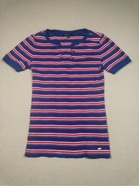 Women’s Tommy Hilfiger red  white and blue  Stripe Short Sleeve Henley Top